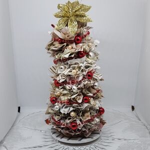 Festive Gold and Red Holiday Tree
